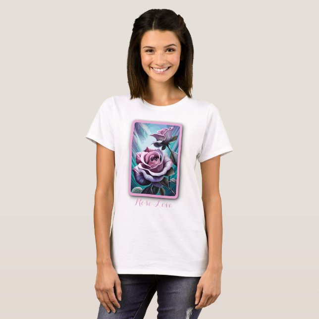Camiseta Rosas radiantes: Pétalos rosa y púrpura perfecto (Anverso completo)