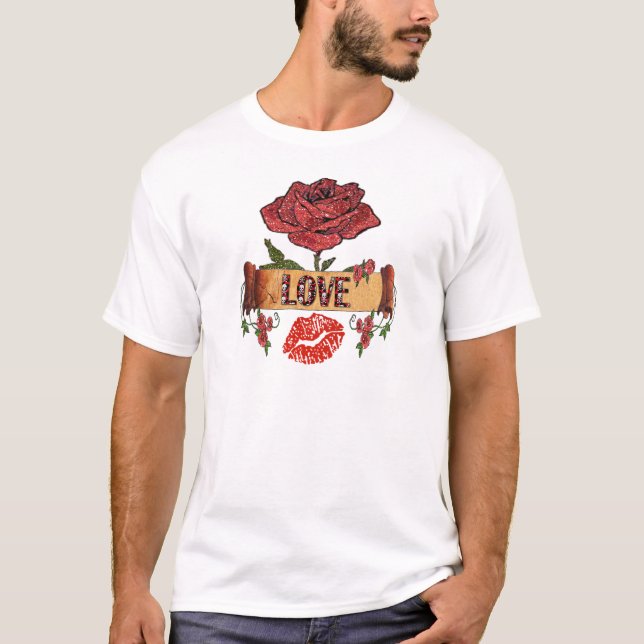 Camiseta Rosas Rockabilly RAB, Amor y Pintalabios (Anverso)