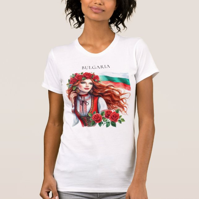 Camiseta Rosas rojas búlgaras de la tradición de la bandera (Anverso)