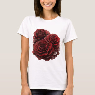 Camiseta Rosas Rojas y Monedas de Plata con Diseño Moderno