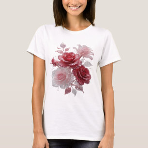 Camiseta Rosas Rojas y Rosadas con Diamantes de Plata Fría