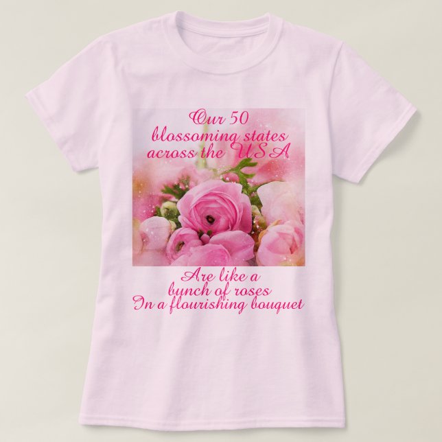 Camiseta Rosas románticos EE.UU. 50 estados mujeres patriót (Diseño del anverso)