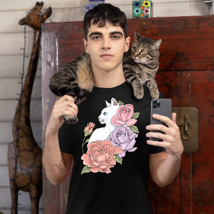 Camiseta Rosas rosadas de lavanda de piel de gato blanco