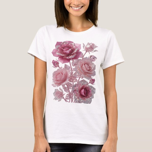 Camiseta Rosas rosadas de plata moderna con diseño de texto (Anverso)