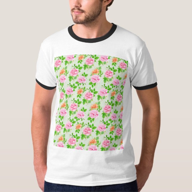Camiseta Rosas Rosadas Florales Patrón-23670 (Anverso)