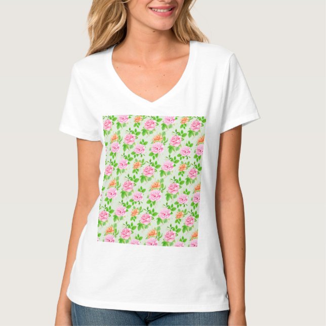 Camiseta Rosas Rosadas Florales Patrón-23670 (Anverso)