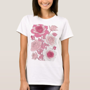 Camiseta Rosas rosadas grises afiladas Diseño atrevido