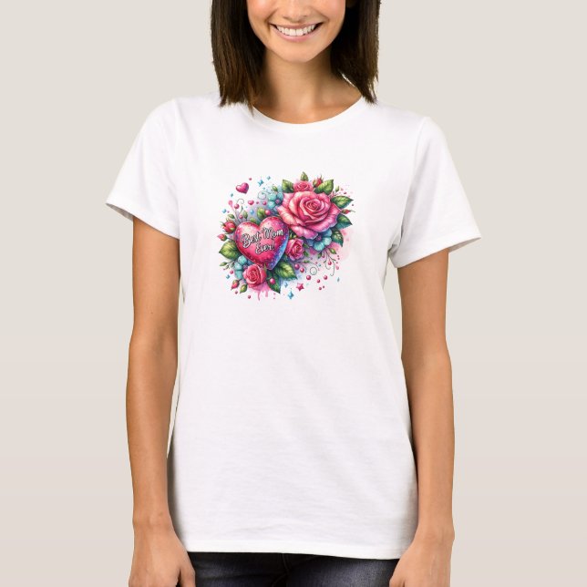 Camiseta Rosas rosas primaverales purpurina glándula de cor (Anverso)