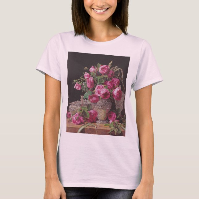 Camiseta Rosas rosas rosas (por Ferdinand Georg Waldmüller) (Anverso)
