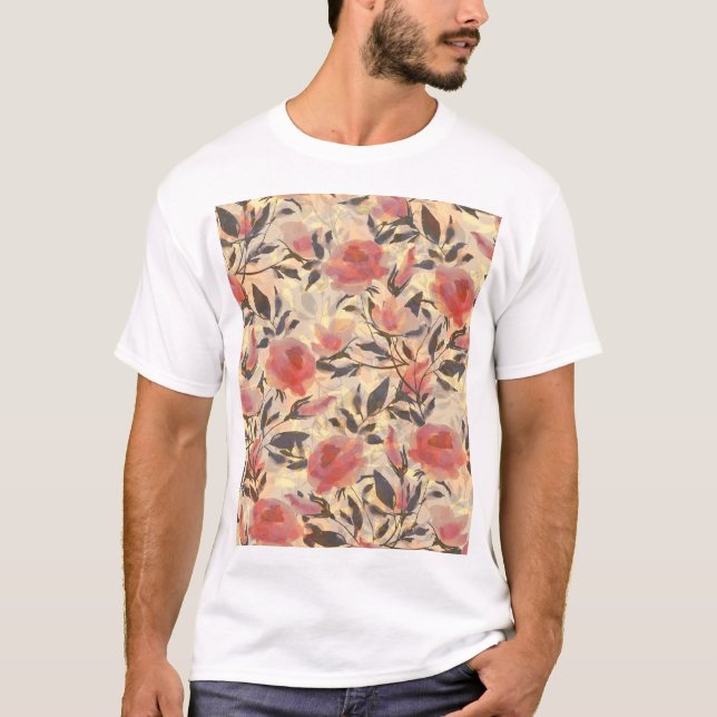 Camiseta Rosas salvajes de primavera: patrón de acuarela. (Anverso)