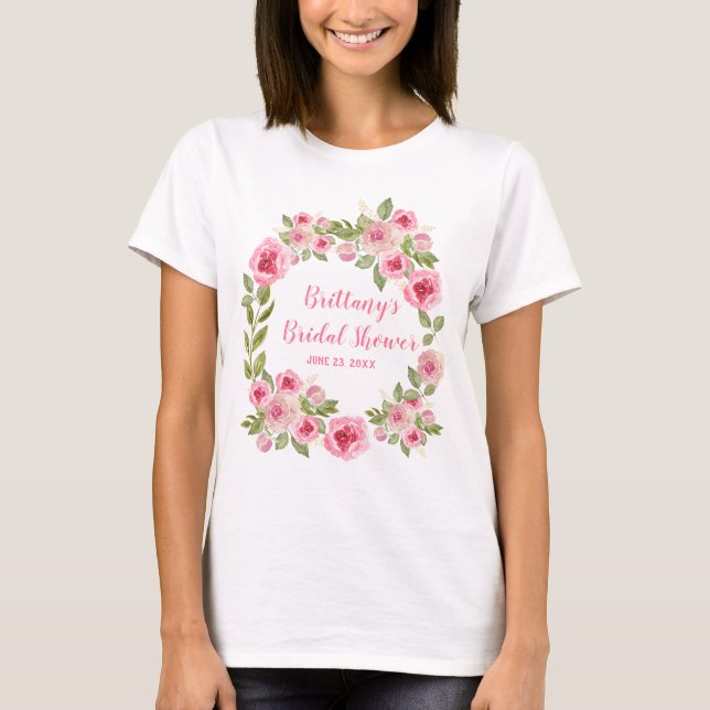 Camiseta Rosas silvestres rosadas de boda Greenery personal (Anverso)
