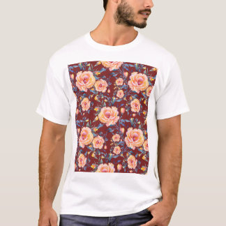 Camiseta Rosas, sin soldadura, patrón de fondo rojo