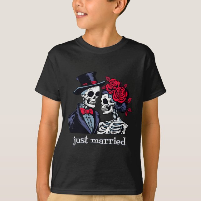 Camiseta Rosas Skeleton Bride Y Groom Skeleton Halloween (Anverso)