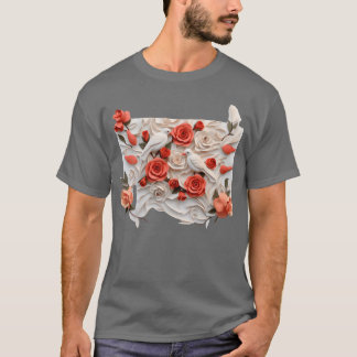 Camiseta Rosas tridimensionales y chica de aves