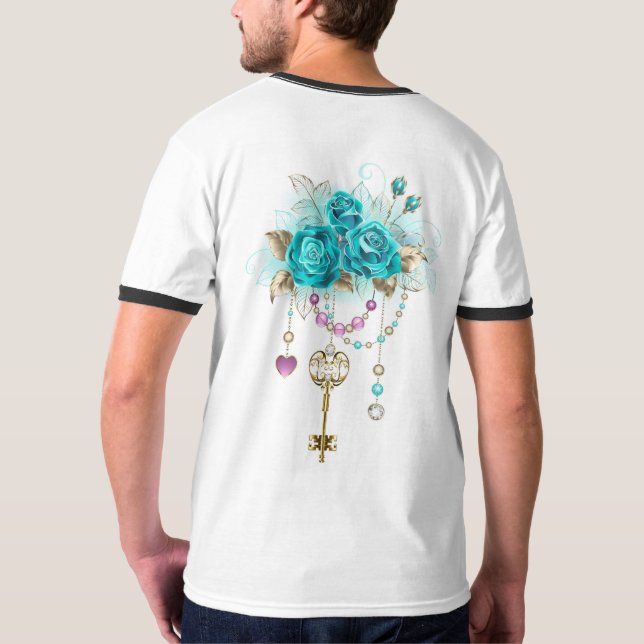 Camiseta Rosas turquesas con llaves (Reverso)