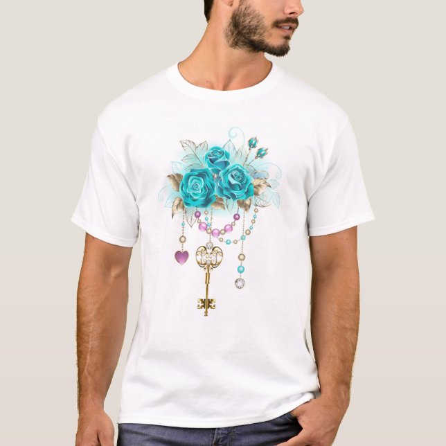 Camiseta Rosas turquesas con llaves (Anverso)