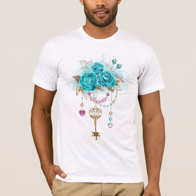 Camiseta Rosas turquesas con llaves (Anverso)
