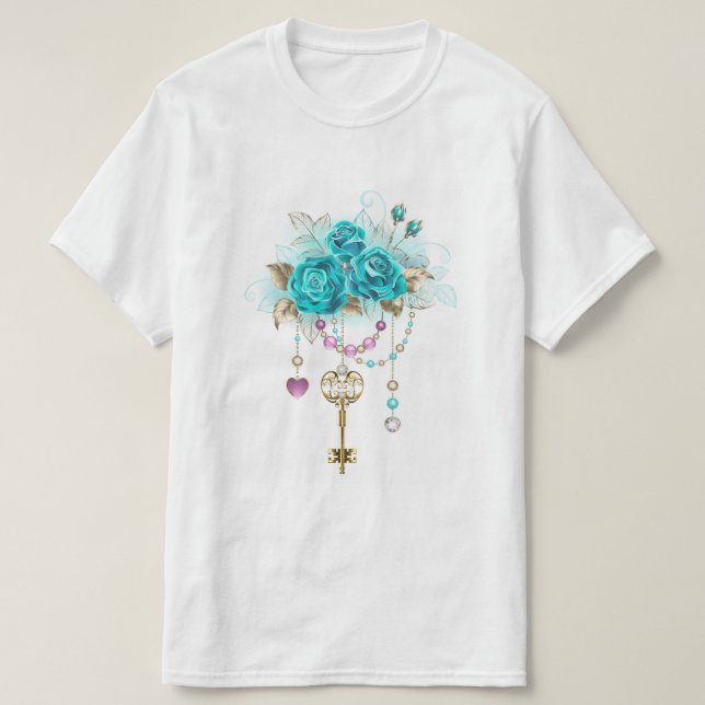 Camiseta Rosas turquesas con llaves (Diseño del anverso)