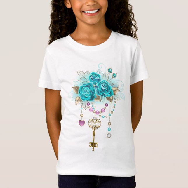 Camiseta Rosas turquesas con llaves (Anverso)