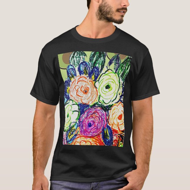 Camiseta Rosas verdes, perpules y Naranjas (Anverso)