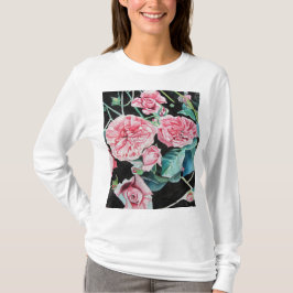 Camiseta Rosas victorianos de color rosa rosa de color col