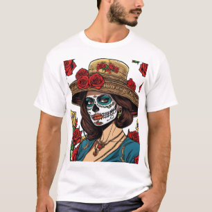 Camiseta Rosas y belleza del cráneo del azúcar