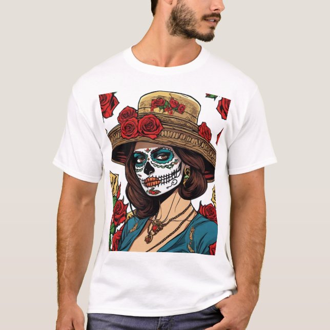 Camiseta Rosas y belleza del cráneo del azúcar (Anverso)