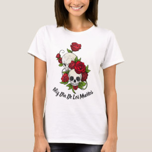 Camiseta Rosas y cráneos rojos feliz día de los muertos