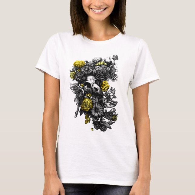 Camiseta Rosas y madres - negro y amarillo (Anverso)