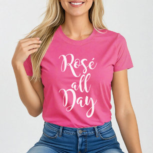 Camiseta Rose All Day Moderno Blanco Script Rosa Mujer