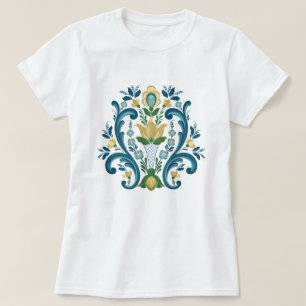 Camiseta Rosemaling azul y oro