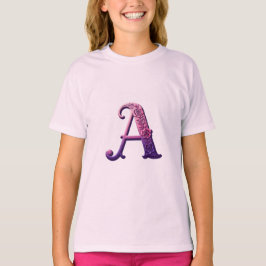 Camiseta Rosemaling Metálico Moderno Letra A, Rosa/Morado