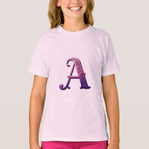 Camiseta Rosemaling Metálico Moderno Letra A, Rosa/Morado