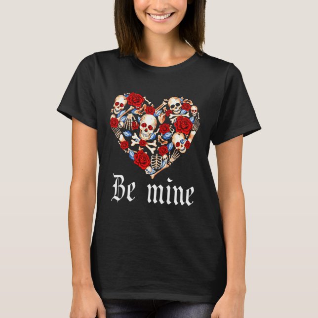 Camiseta Roses And Skulls Heart Gothic Style Valentine Be M (Anverso)