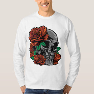 Camiseta Roses Rojos Con Un Jardín De Calaveras Flores Ros
