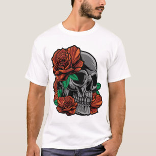 Camiseta Roses Rojos Con Un Jardín De Calaveras Flores Ros