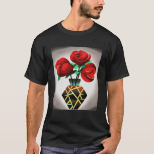Camiseta Roses Rojos De Art Decó En Vase Resumen Pullover D