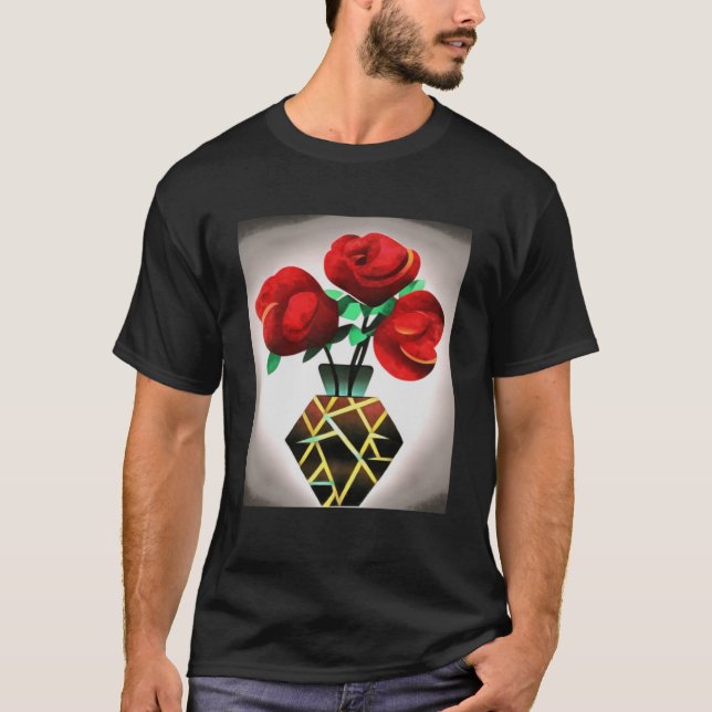 Camiseta Roses Rojos De Art Decó En Vase Resumen Pullover D (Anverso)