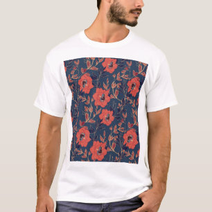 Camiseta Roses Roses Roses Peonies Fondo oscuro
