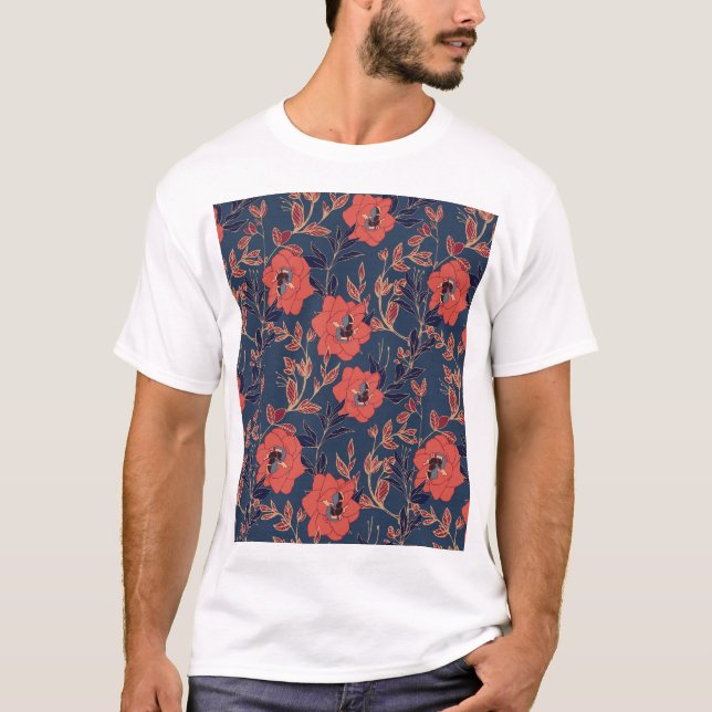 Camiseta Roses Roses Roses Peonies Fondo oscuro (Anverso)