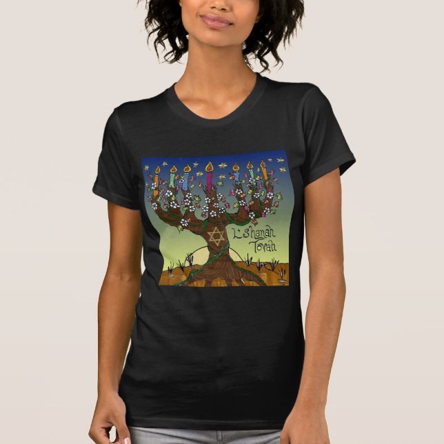 Camiseta Rosh Hashanah L'Shanah Tovah Árbol De La Vida Meno (Anverso)