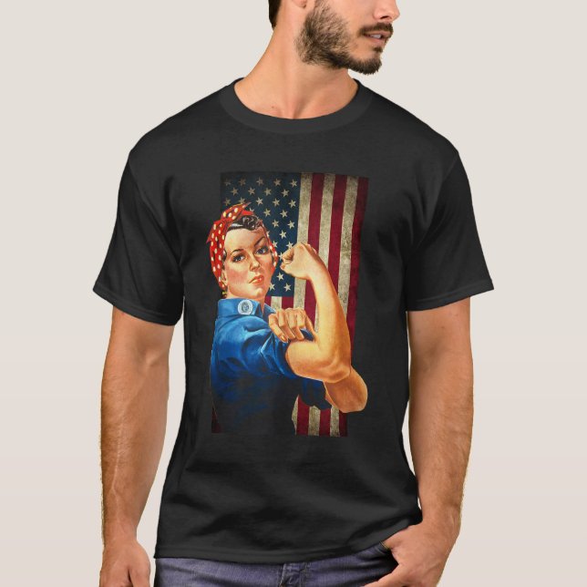 Camiseta Rosie del Riveter y la bandera estadounidense usad (Anverso)