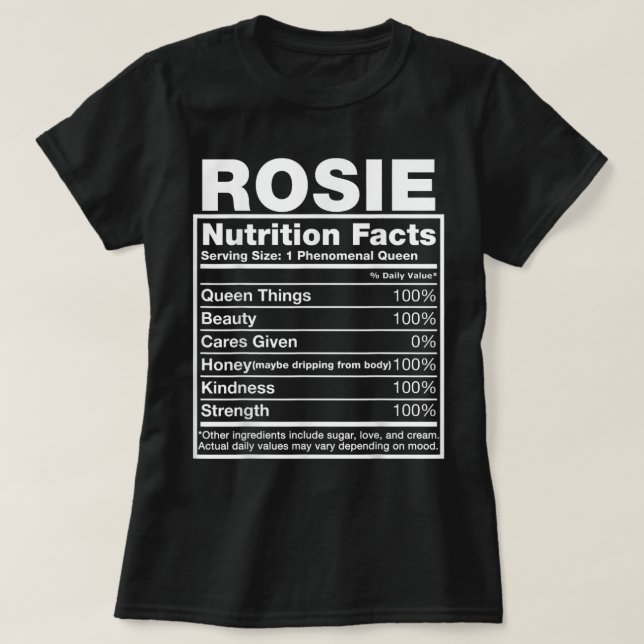 Camiseta Rosie Nutrition Hechos Rosie Name Birthday Shirt (Diseño del anverso)