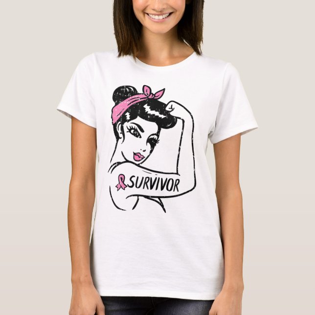 Camiseta Rosie Riveter, superviviente del cáncer, Mujeres d (Anverso)