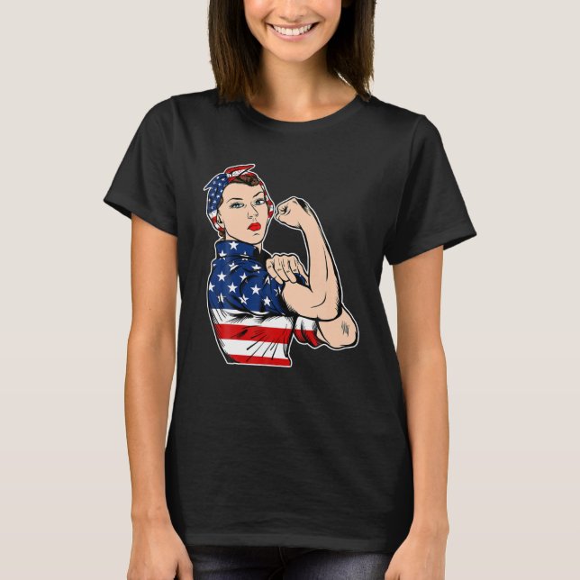 Camiseta Rosie The Riveter Bandana Feminist USA Flag 4of (Anverso)