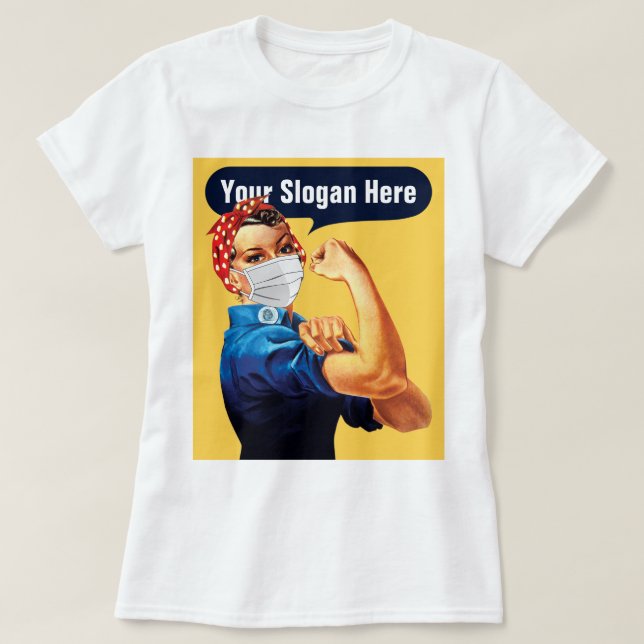 Camiseta Rosie The Riveter con máscara facial - Añadir eslo (Diseño del anverso)