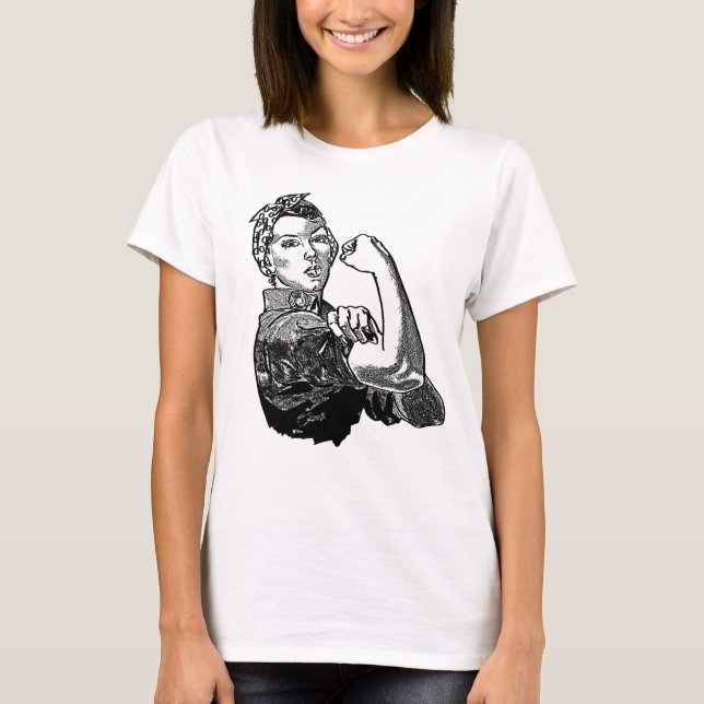 Camiseta Rosie-The-Riveter Feminist Line Art Black (Anverso)