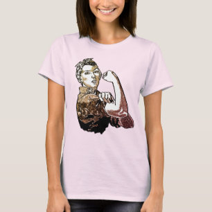 Camiseta Rosie-The-Riveter Feminist Line Art Brown