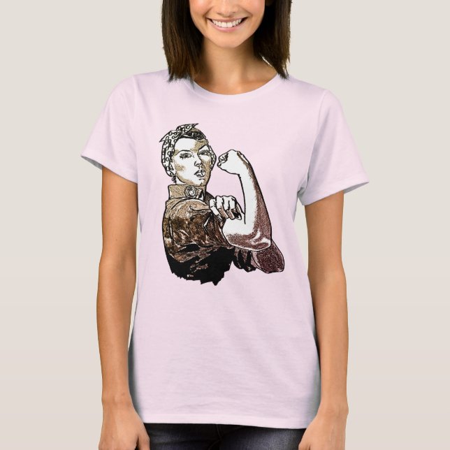 Camiseta Rosie-The-Riveter Feminist Line Art Brown (Anverso)