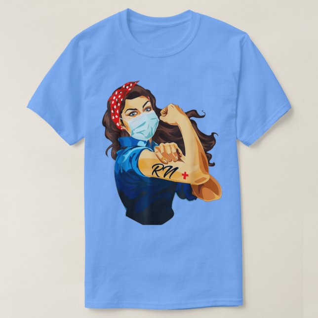 Camiseta Rosie The Riveter Nurse Face Máscara Médica Fuerte (Diseño del anverso)